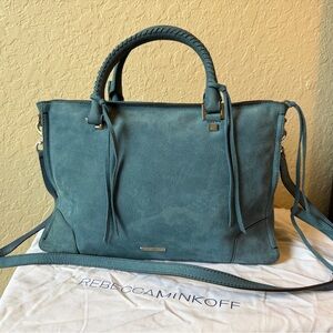 Rebecca Minkoff Teal Leather Satchel with Stud & Whipstitch Detail